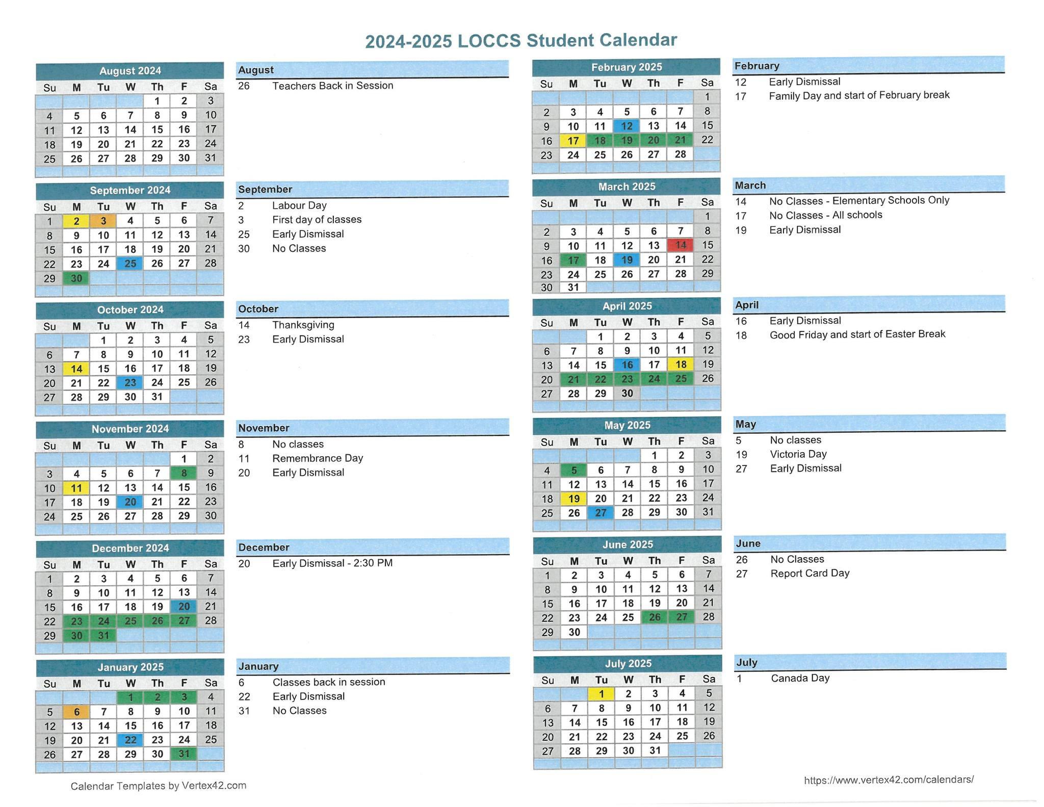 2024-2025 Student Calendar