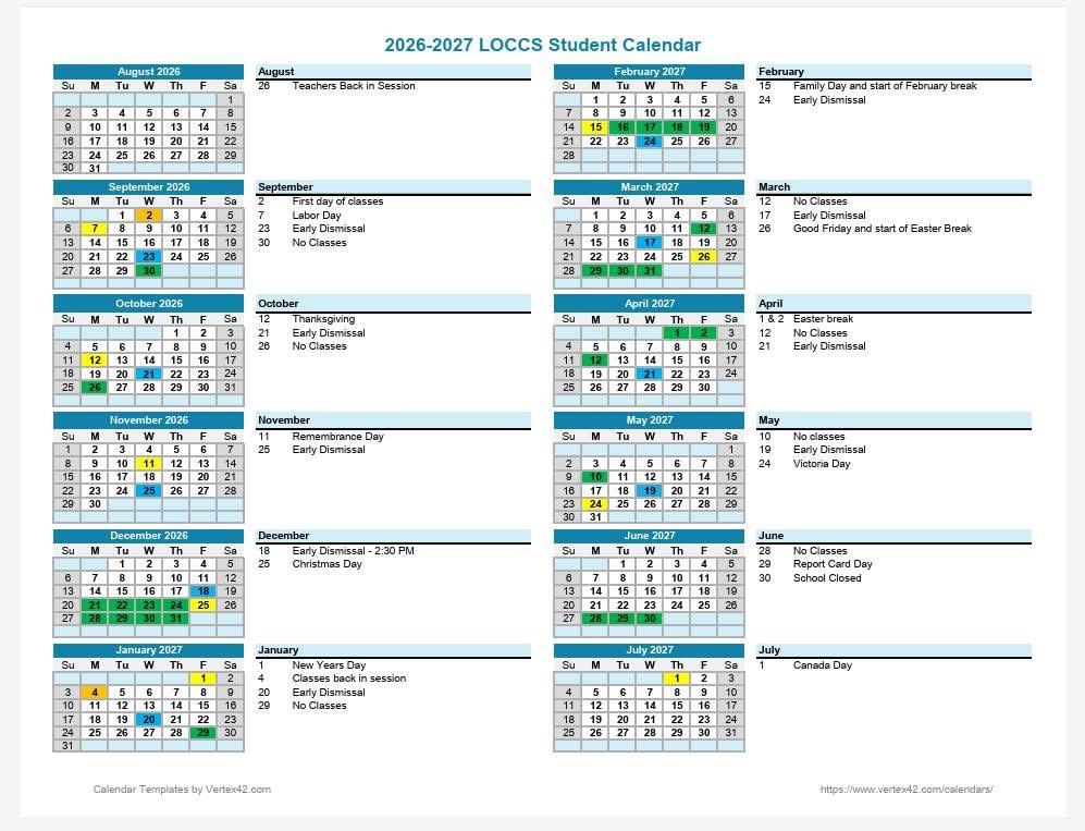 2026-2027 SCHOOL YEAR CALENDAR